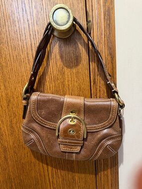 Coach Brown Leather Shoulder Bag with Gold Hardware